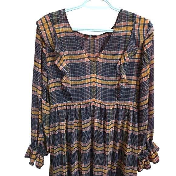 Madewell Sheer Plaid Full-Sleeve Ruffle Dress Grunge Size 6 - Picture 4 of 7